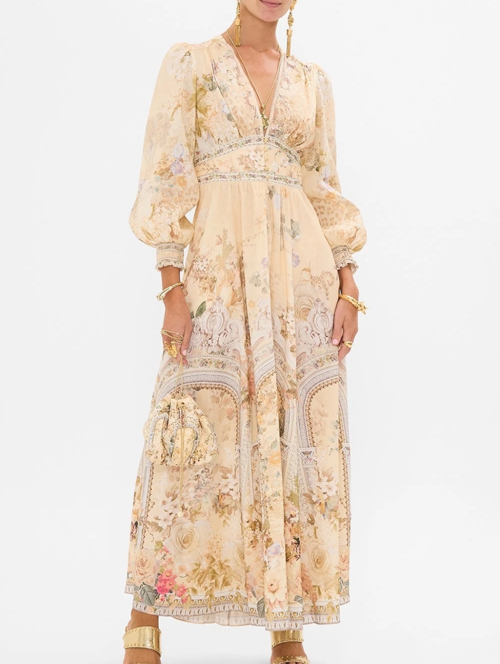 Camilla button dress with shaped waistband In Adorned in antiquity